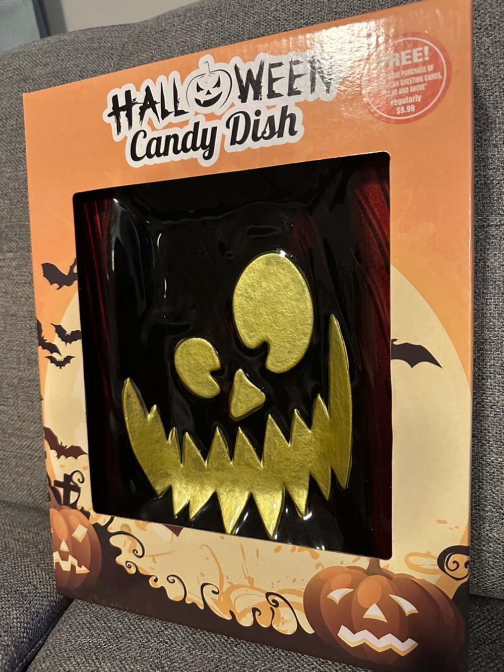 Halloween Candy Dish - Black with Gold Jack-O'-Lantern Face